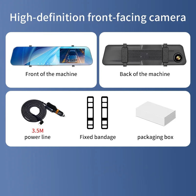 5MP Dash Cam Car Optional Dual Lens Night Vision 12In DVR Rearview Mirror Dash Camera Video Recorder Auto Wide-angle Camera