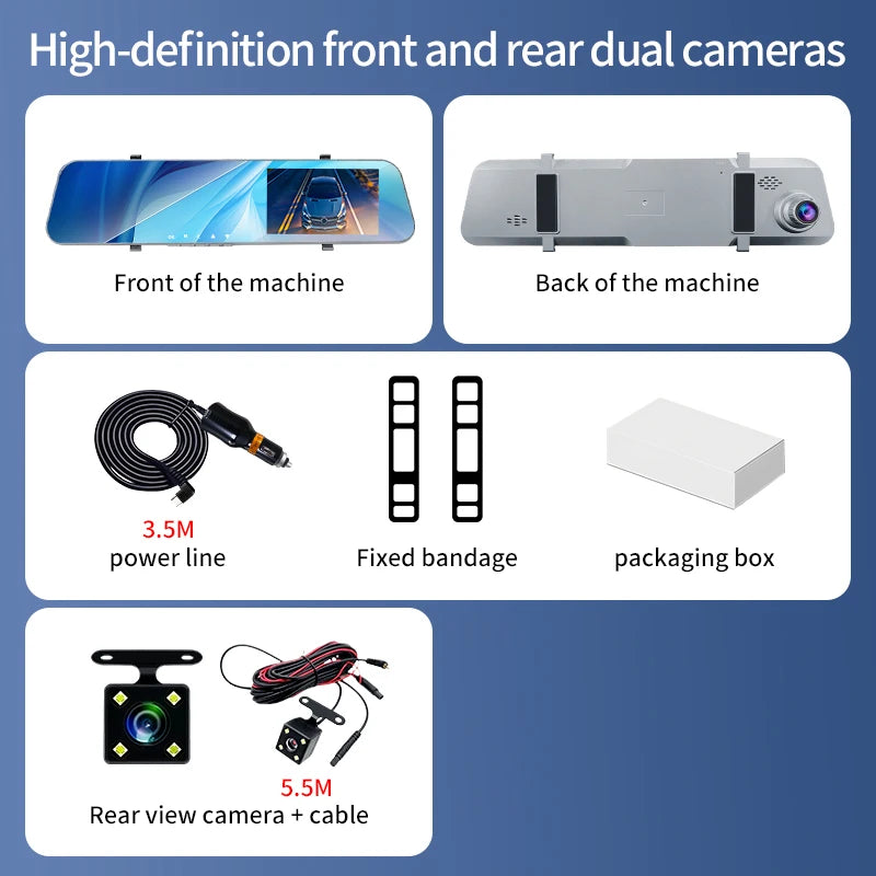 5MP Dash Cam Car Optional Dual Lens Night Vision 12In DVR Rearview Mirror Dash Camera Video Recorder Auto Wide-angle Camera
