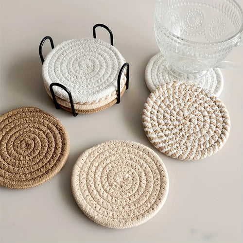 4pcs Absorbent Drink Coasters, Minimalist Cotton Fabric Coasters with Non-Woven Lining for Coffee Table Home Decor