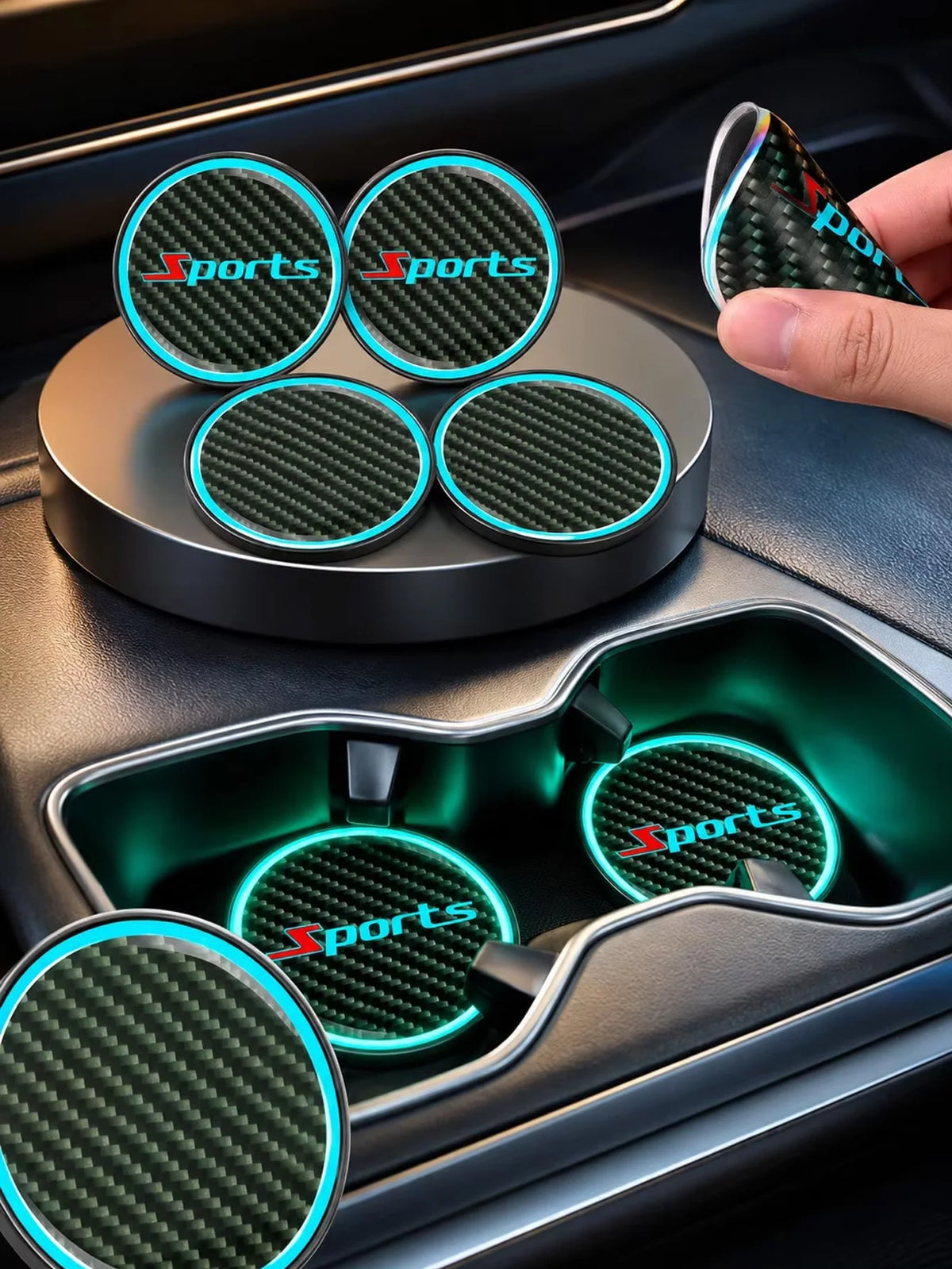 Universal Glowing Waterproof Non-Slip Coasters Car Ambience Decor Accessories Car Color Changing Glow-In-The-Dark Coasters