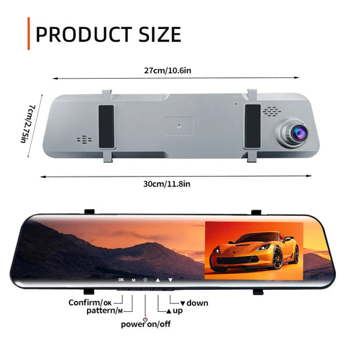 5MP Dash Cam Car Optional Dual Lens Night Vision 12In DVR Rearview Mirror Dash Camera Video Recorder Auto Wide-angle Camera