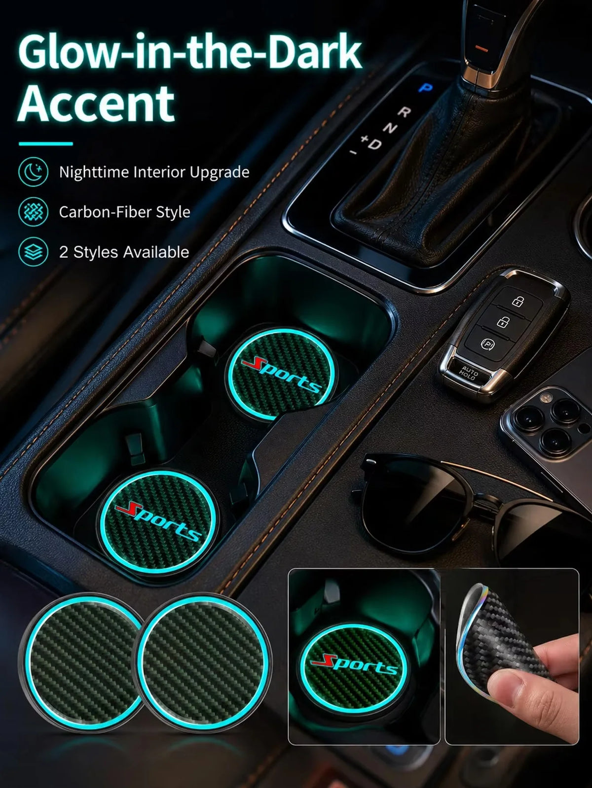 Universal Glowing Waterproof Non-Slip Coasters Car Ambience Decor Accessories Car Color Changing Glow-In-The-Dark Coasters