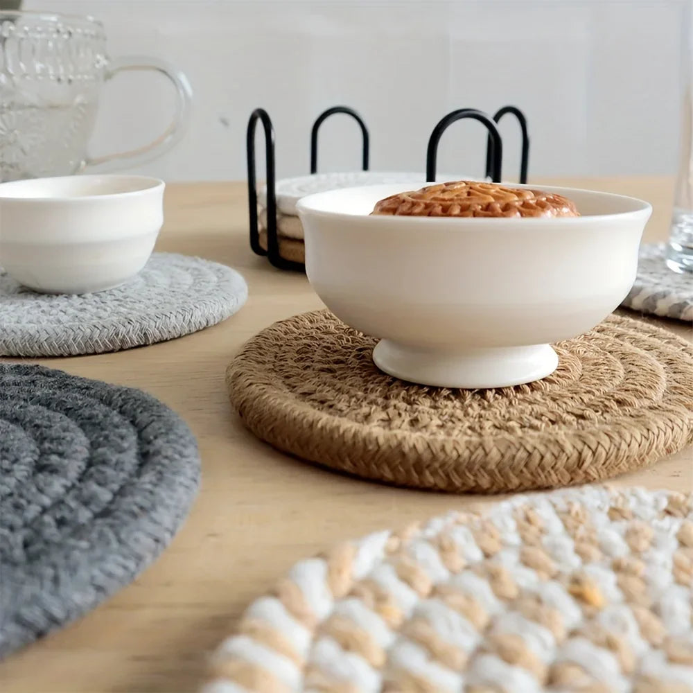 4pcs Absorbent Drink Coasters, Minimalist Cotton Fabric Coasters with Non-Woven Lining for Coffee Table Home Decor