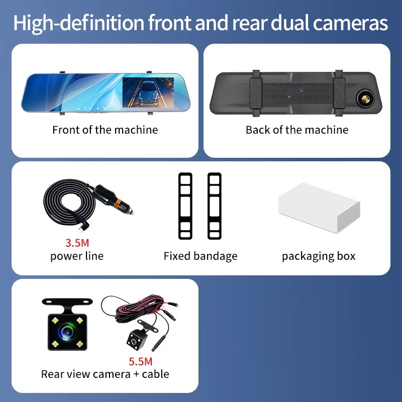 5MP Dash Cam Car Optional Dual Lens Night Vision 12In DVR Rearview Mirror Dash Camera Video Recorder Auto Wide-angle Camera