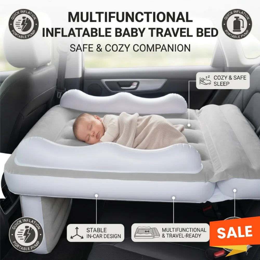 Car Inflatable Bed for Kids Baby Airplane Bed | Flocking Toddler Air Mattress | Universal Travel Sleep Bed with Pump Safety Belt