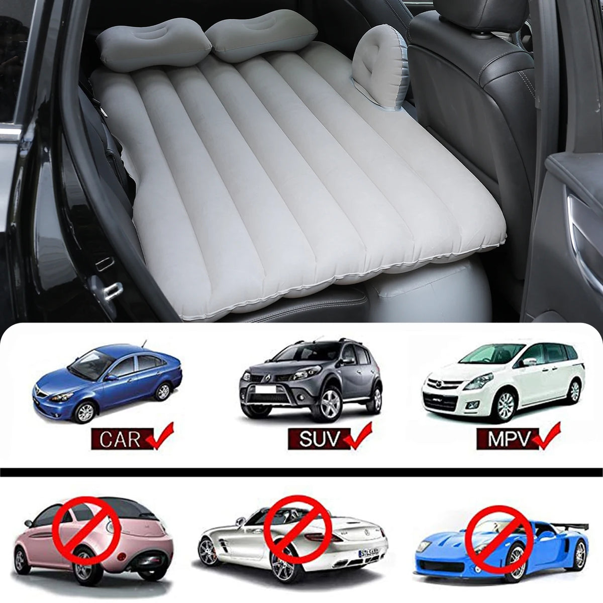 1PC Comfortable Portable Car Mattress Inflatable Flocking Travel Bed for Camping and SUV Adventures